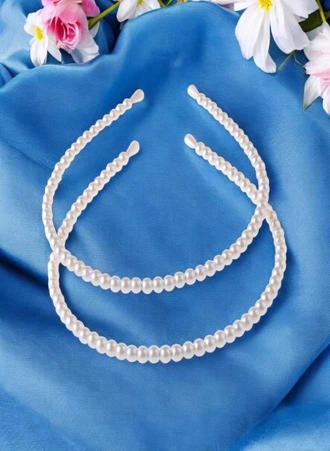 NEOBABY Fashion Pearl Headbands,White Faux Pearl Rhinestones Hairbands Bridal Hair Hoop Wedding Hair Accessories Headbands for Women Girls (PACK OF 2 PCS) - Image 5