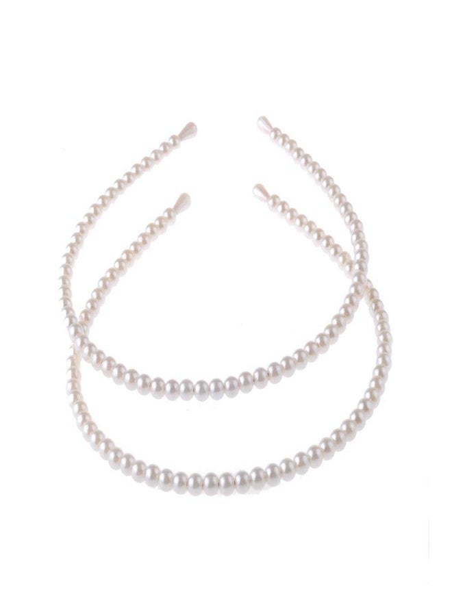 NEOBABY Fashion Pearl Headbands,White Faux Pearl Rhinestones Hairbands Bridal Hair Hoop Wedding Hair Accessories Headbands for Women Girls (PACK OF 2 PCS) - Image 1