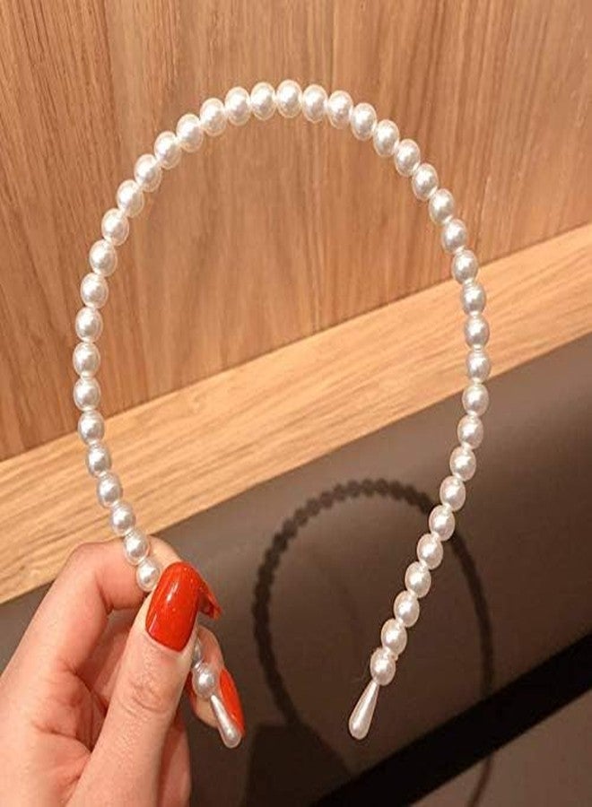 NEOBABY Fashion Pearl Headbands,White Faux Pearl Rhinestones Hairbands Bridal Hair Hoop Wedding Hair Accessories Headbands for Women Girls (PACK OF 2 PCS) - Image 2