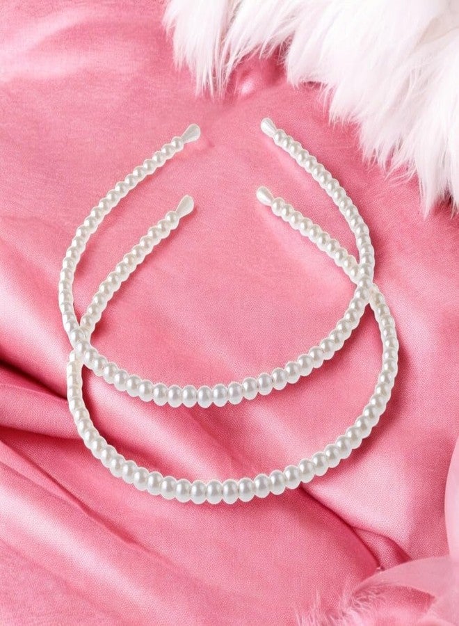 NEOBABY Fashion Pearl Headbands,White Faux Pearl Rhinestones Hairbands Bridal Hair Hoop Wedding Hair Accessories Headbands for Women Girls (PACK OF 2 PCS) - Image 4
