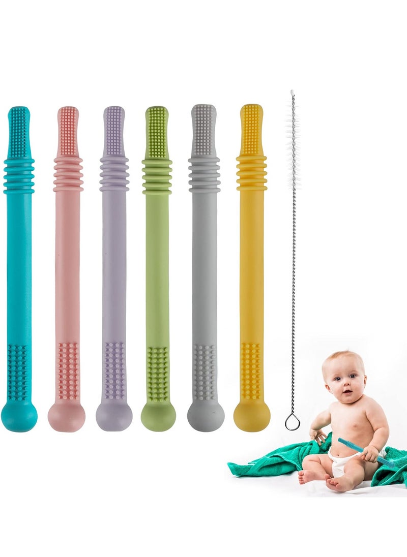 Generic 6 Pack Silicone Teething Tubes for Infants & Toddlers - BPA Free, Freezable & Dishwasher Safe Chew Straws for Babies 3-12 Months  - Image 1