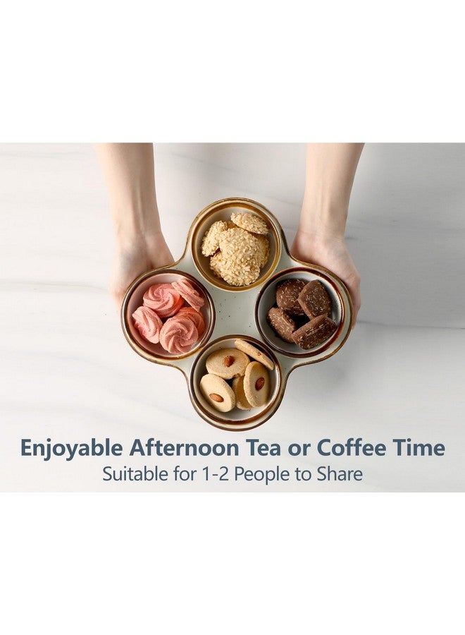 ONEMORE Chip and Dip Serving Set, 8.5 inch Speckled Ceramic Divided Serving Platter Small Appetizer Tray with 4 Removable Dishes for Nuts, Candy, Snacks, Veggies, Rustic Serving Bowls for Entertaining - Image 3