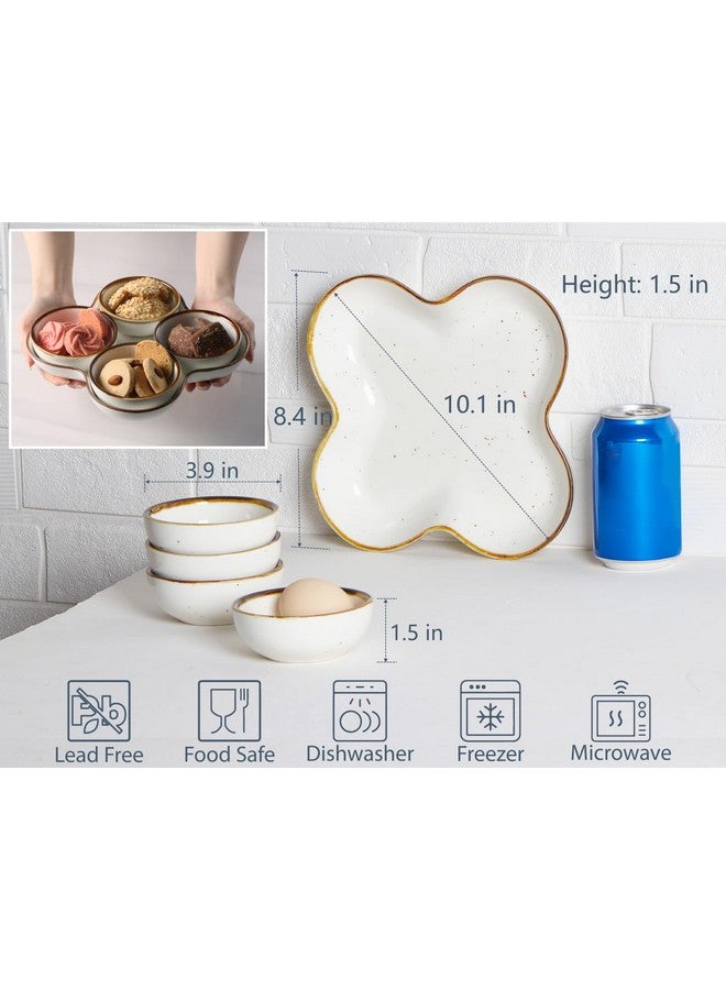 ONEMORE Chip and Dip Serving Set, 8.5 inch Speckled Ceramic Divided Serving Platter Small Appetizer Tray with 4 Removable Dishes for Nuts, Candy, Snacks, Veggies, Rustic Serving Bowls for Entertaining - Image 2