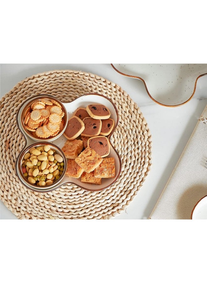 ONEMORE Chip and Dip Serving Set, 8.5 inch Speckled Ceramic Divided Serving Platter Small Appetizer Tray with 4 Removable Dishes for Nuts, Candy, Snacks, Veggies, Rustic Serving Bowls for Entertaining - Image 5