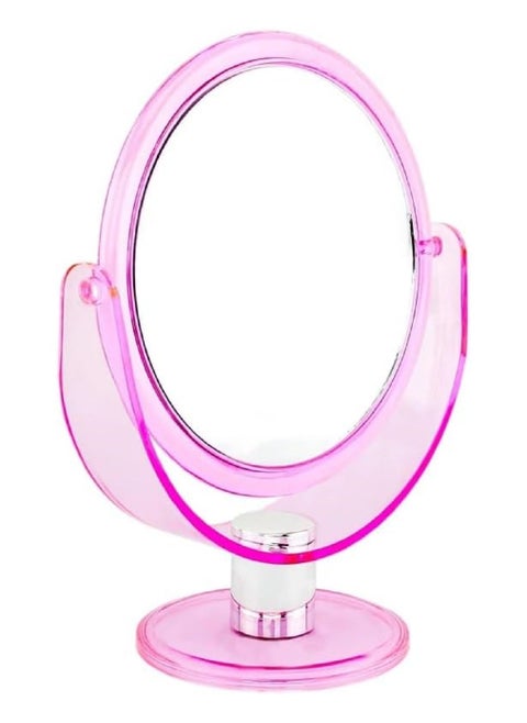 Round Makeup Mirror - Countertop Mirror - Bathroom - Dressing Table - Barber - Salon - Double Sided - Natural View - 10X Magnifying View - 360 Degree Rotation (Pink)