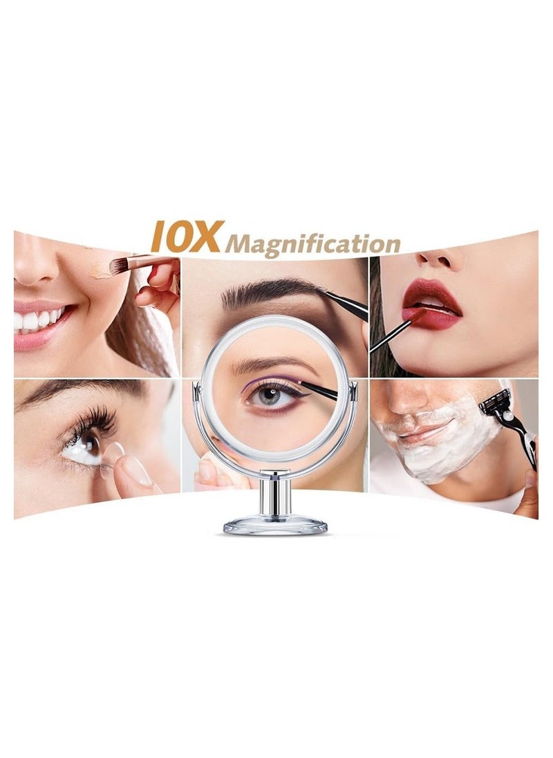 Generic - Round Makeup Mirror - Countertop Mirror - Bathroom - Dressing Table - Barber - Salon - Double Sided - Natural View - 10X Magnifying View - 360 Degree Rotation (Pink) - Image 1