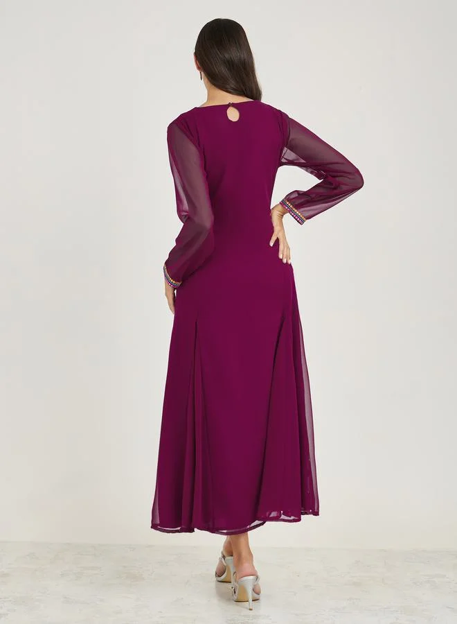 Styli Embroidery Detail Mirror Work A-Line Maxi Dress
