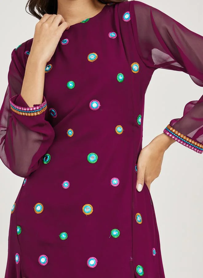 Styli Embroidery Detail Mirror Work A-Line Maxi Dress