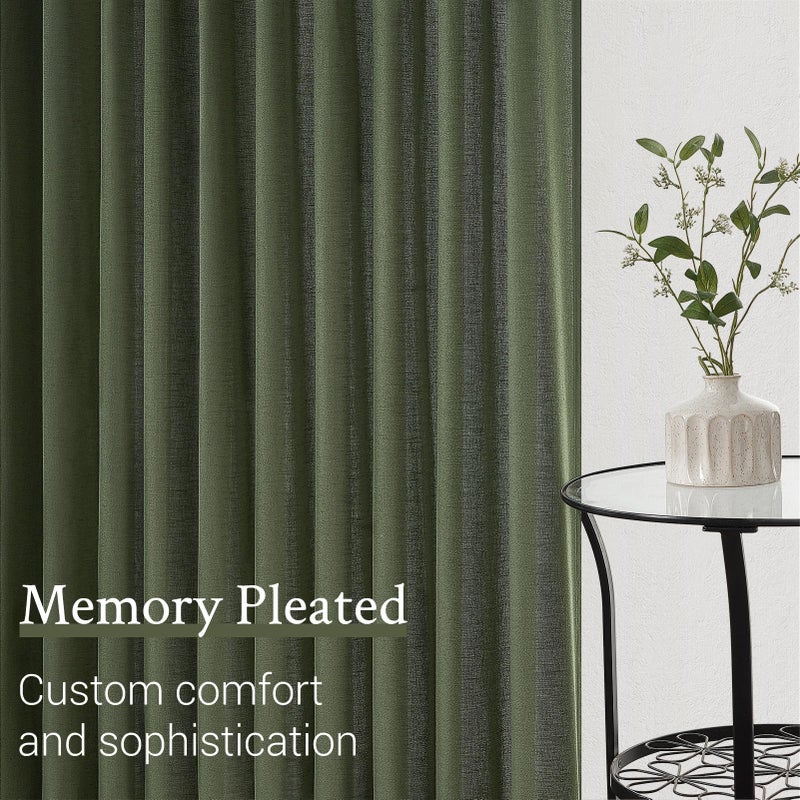 Topfinel Olive Green Linen Semi Sheer Curtains 96 Inches Long,Spring Boho Natural Bedroom Living Room Home Decor,Cotton Linen Blended Light Filtering Pinch Pleated Window Curtain 8ft Panels Set of 2 - Image 5