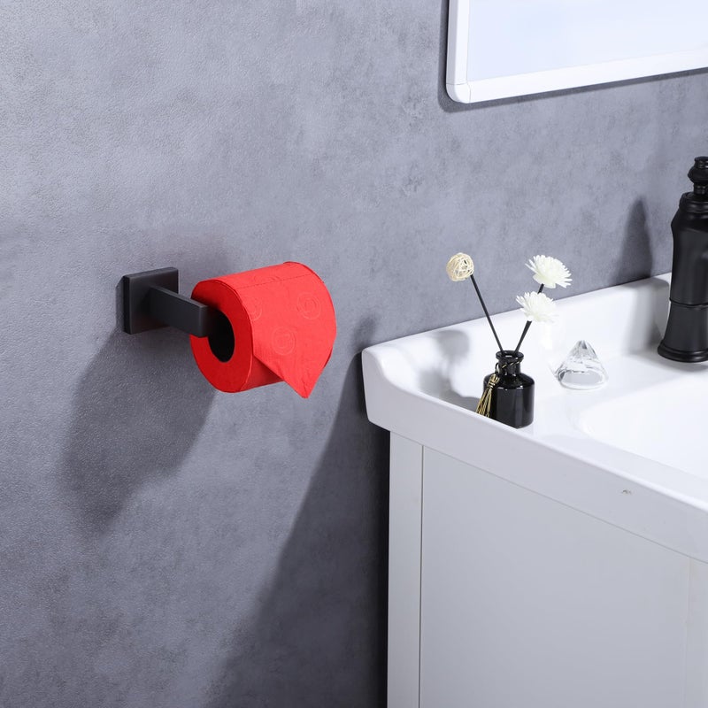 LANC Black Toilet Paper Holder, Bathroom Toilet Paper Roll Holder Wall Mounted for Bathroom Kitchen, Modern Matte Black TP Holder Dispenser Hangers Square SUS304 Stainless Steel, A8807MB - Image 2