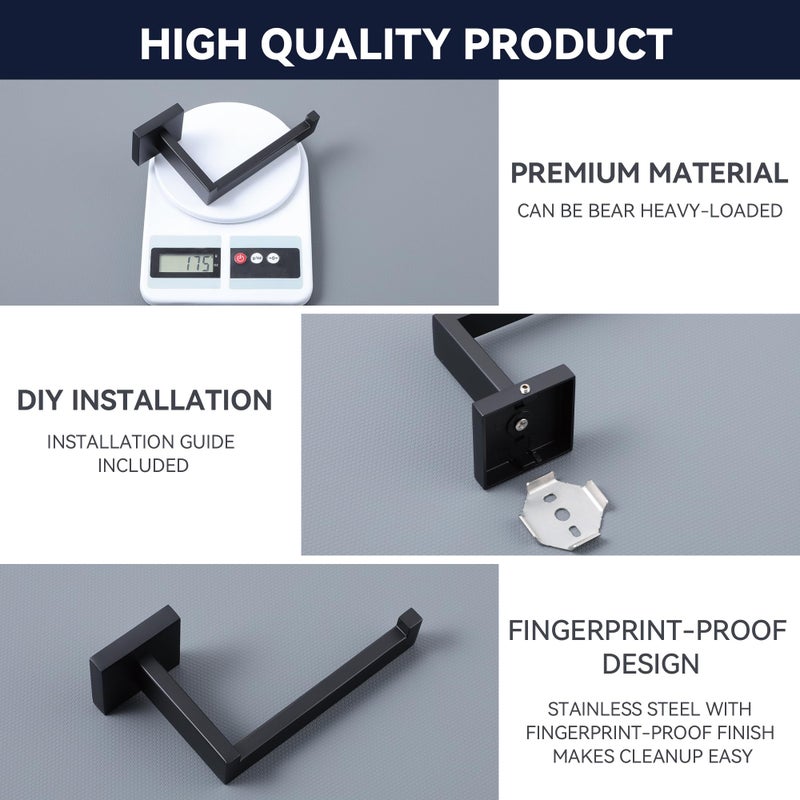LANC Black Toilet Paper Holder, Bathroom Toilet Paper Roll Holder Wall Mounted for Bathroom Kitchen, Modern Matte Black TP Holder Dispenser Hangers Square SUS304 Stainless Steel, A8807MB - Image 5