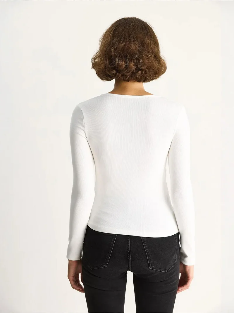 Bianco Lucci White LUCCI Double Breasted Blouse with Accessory Detail for Women | Best Price UAE