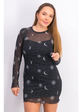 Jennyfer Women Printed Casual Mini Dress, Black  - Image 1