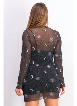 Jennyfer Women Printed Casual Mini Dress, Black  - Image 3