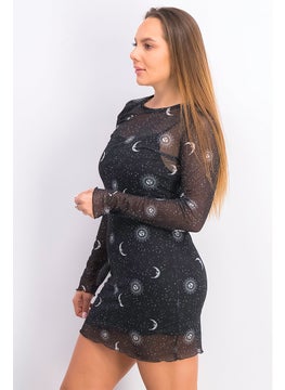 Jennyfer Women Printed Casual Mini Dress, Black  - Image 4