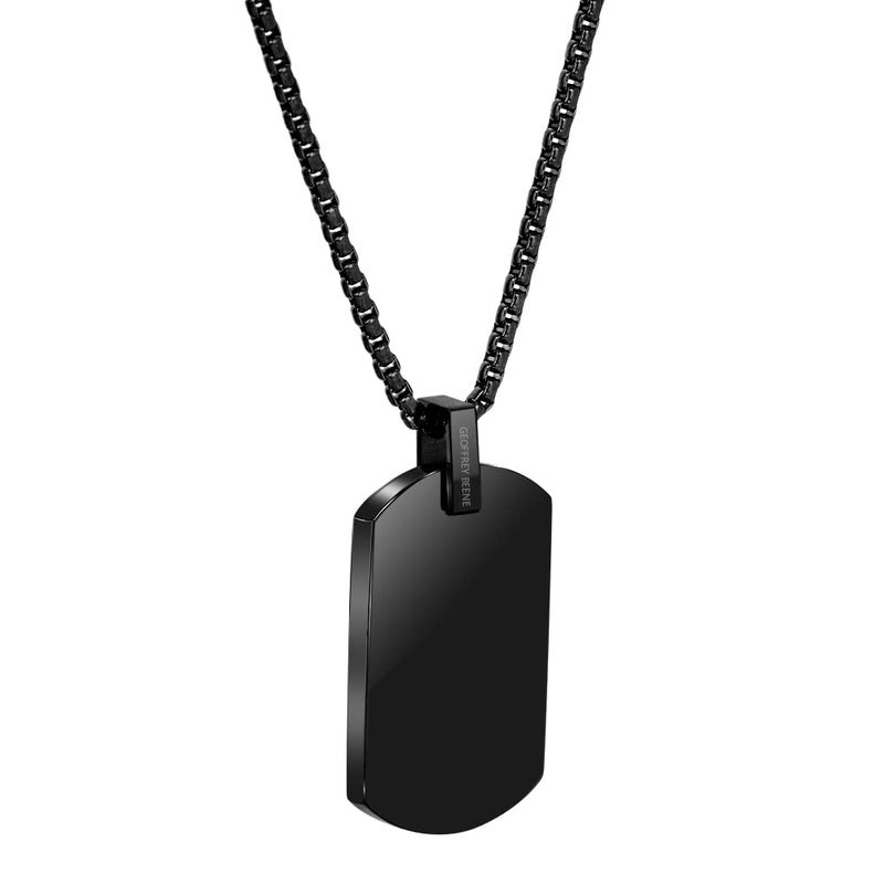 Geoffrey Beene Men's Stainless Steel Engravable Dog Tag Pendant Box Chain Necklace (Black) - Image 2