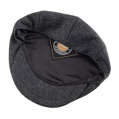 VOBOOM Men's Herringbone Flat Ivy Newsboy Hat Wool Blend Gatsby Cabbie Cap (Dark Grey, 7 3/8) - Image 5