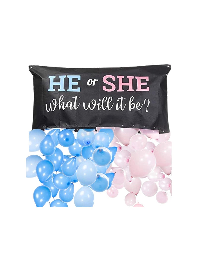 Party with Emma Gender Reveal Balloon Drop Bag He or She He or She What Will it Be Boy or Girl Party Supplies Serve 16 Guests Oh Baby Party Tableware Set Guest Baby  - Image 1