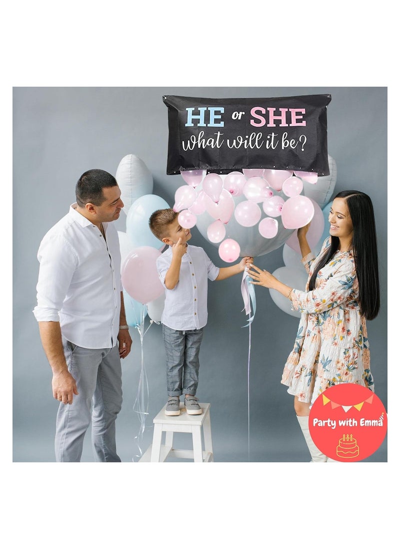 Party with Emma Gender Reveal Balloon Drop Bag He or She He or She What Will it Be Boy or Girl Party Supplies Serve 16 Guests Oh Baby Party Tableware Set Guest Baby  - Image 4