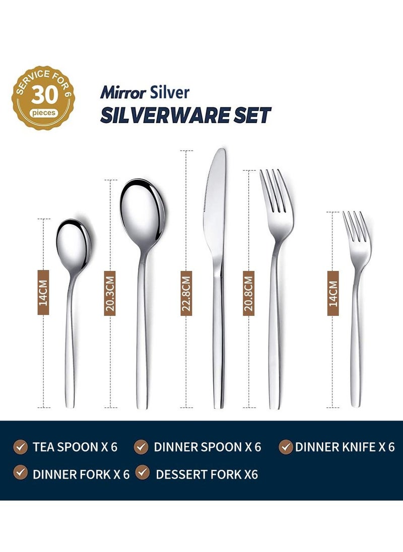 MileMelo 30-Piece Stainless Steel Cutlery Set Silver  - Image 2