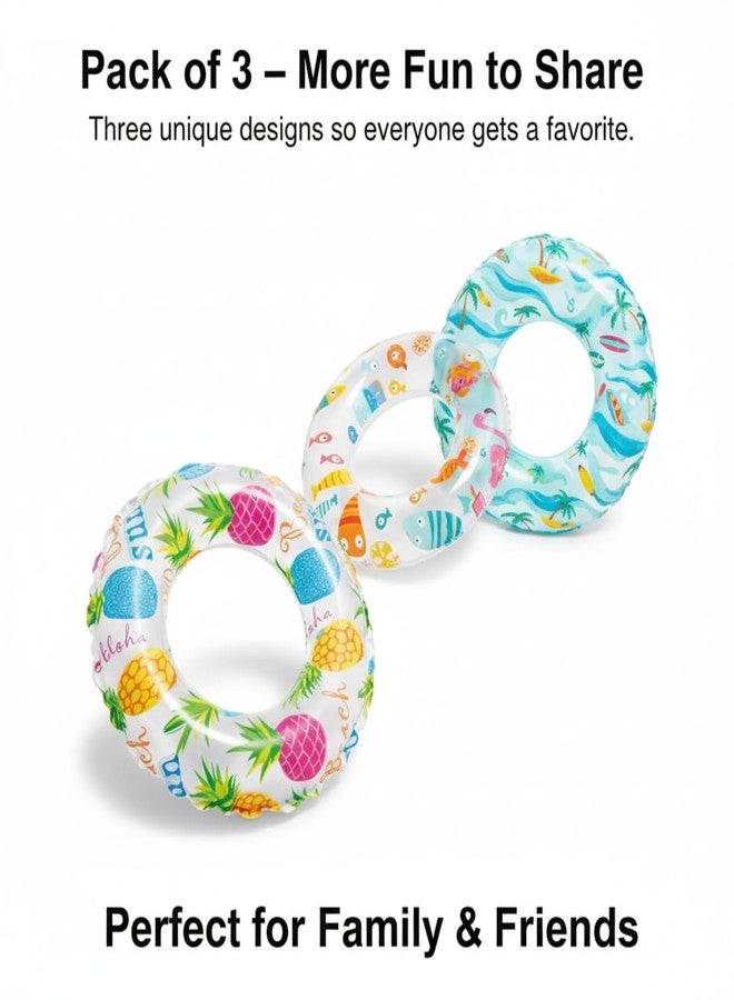 Kevim Print Swim Rings Pack of 3 - Assorted Inflatable Swim Tubes for Pool, River & Lake Fun | Durable PVC Floating Rings for Kids & Adults | Colorful Swimming Tube Set - Image 5
