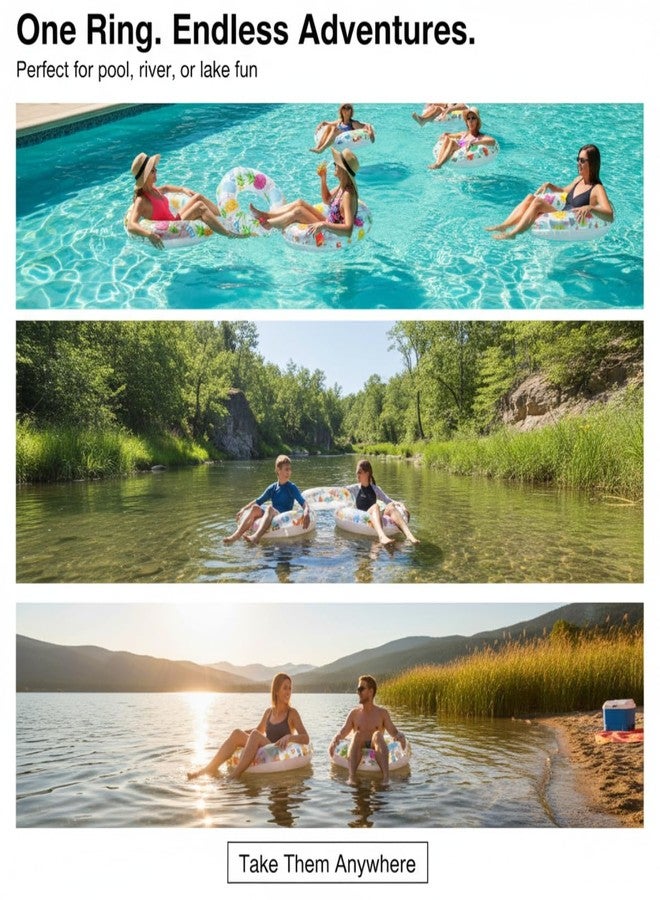 Kevim Print Swim Rings Pack of 3 - Assorted Inflatable Swim Tubes for Pool, River & Lake Fun | Durable PVC Floating Rings for Kids & Adults | Colorful Swimming Tube Set - Image 3