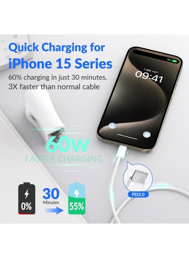 ZAMFA USB C to USB C Cable 2 M, 60W Braided, Faster Charging Cord, Power Delivery PD Cable Type C, Compatible with iPhone 15/15 Pro/15 Plus/15 Pro Max,iPad Mini/Pro, MacBook Pro/Air, White - Image 2