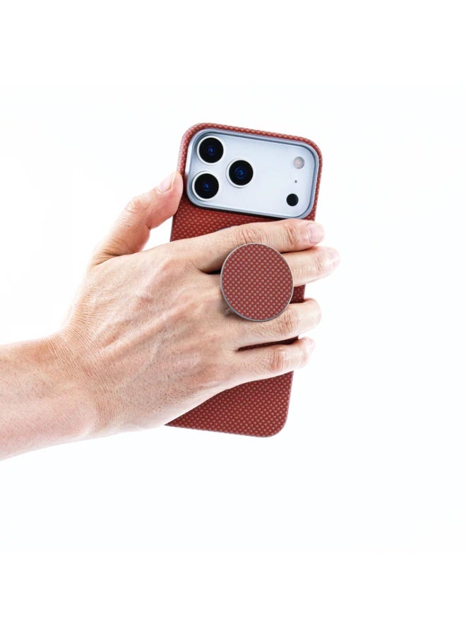 A-CASE Desen 2-in-1 Aramid Fiber Phone Case for iPhone 17 Pro Max with Rotating Metal Grip & Kickstand – MagSafe Compatible, Slim & Lightweight Protection – Orange - Image 3