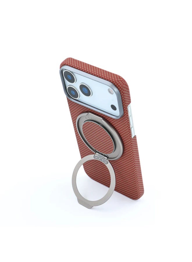 A-CASE Desen 2-in-1 Aramid Fiber Phone Case for iPhone 17 Pro Max with Rotating Metal Grip & Kickstand – MagSafe Compatible, Slim & Lightweight Protection – Orange - Image 2