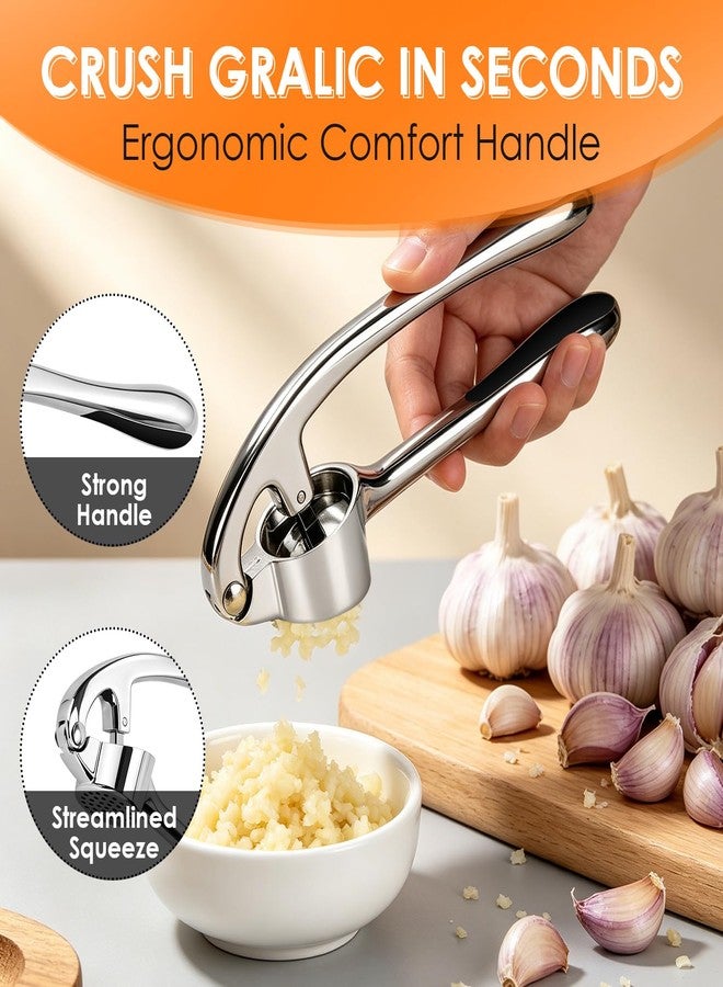 TACGEA Kitchen Garlic Press Set, Rust Proof Garlic Mincer Tool with Silicone Garlic Peeler and Brush - Image 2