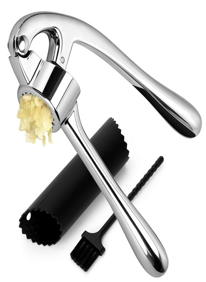 TACGEA Kitchen Garlic Press Set, Rust Proof Garlic Mincer Tool with Silicone Garlic Peeler and Brush - Image 1