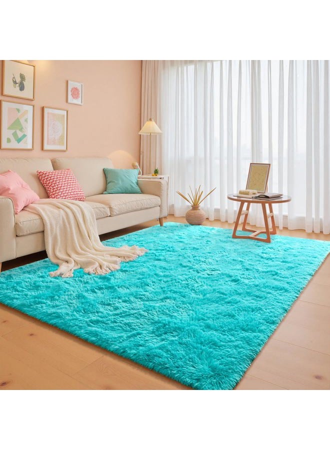 junovo Ultra Soft Area Rugs 6x9 Feet Fluffy Carpets for Bedroom Kids Girls Boys Baby Living Room Shaggy Floor Nursery Rug Home Decor Mats, Turquoise Blue - Image 1