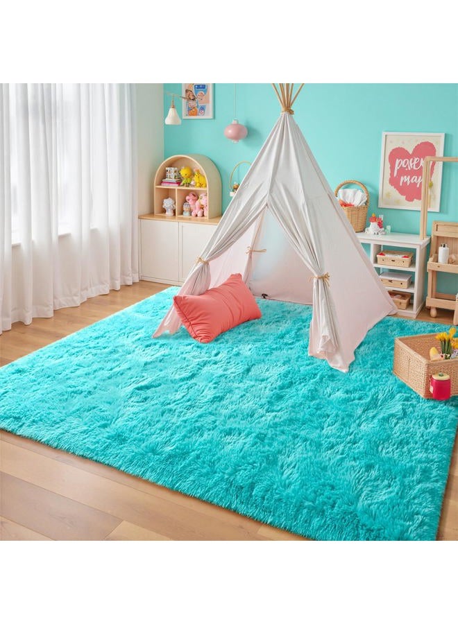 junovo Ultra Soft Area Rugs 6x9 Feet Fluffy Carpets for Bedroom Kids Girls Boys Baby Living Room Shaggy Floor Nursery Rug Home Decor Mats, Turquoise Blue - Image 3