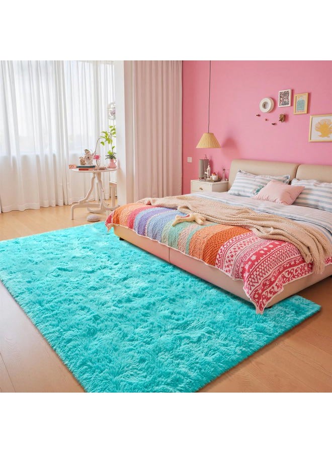 junovo Ultra Soft Area Rugs 6x9 Feet Fluffy Carpets for Bedroom Kids Girls Boys Baby Living Room Shaggy Floor Nursery Rug Home Decor Mats, Turquoise Blue - Image 2