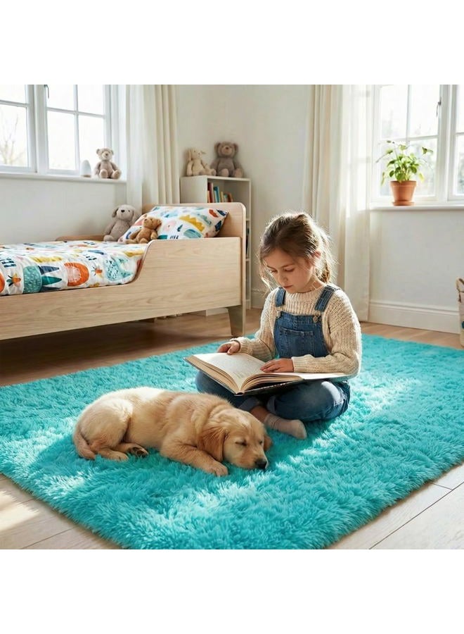 junovo Ultra Soft Area Rugs 6x9 Feet Fluffy Carpets for Bedroom Kids Girls Boys Baby Living Room Shaggy Floor Nursery Rug Home Decor Mats, Turquoise Blue - Image 4