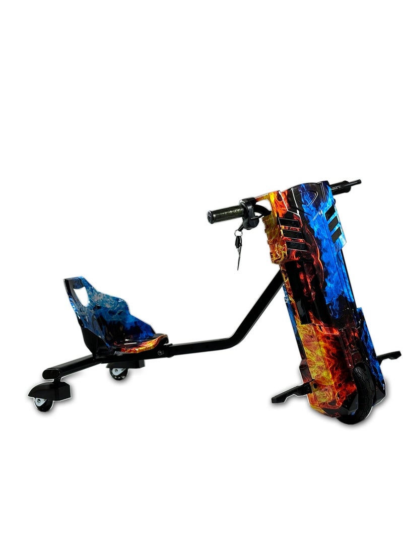 GOLD MANTIS 36V Drift Trike for Kids | Motorized Ride-On with 8" Front Wheel, LED Lights, PU Rear Wheels, Variable Speed | Gift for Boys & Girls Ages 8-14 | Stylish Multi-Color Design (Fire and Ice)  - Image 2