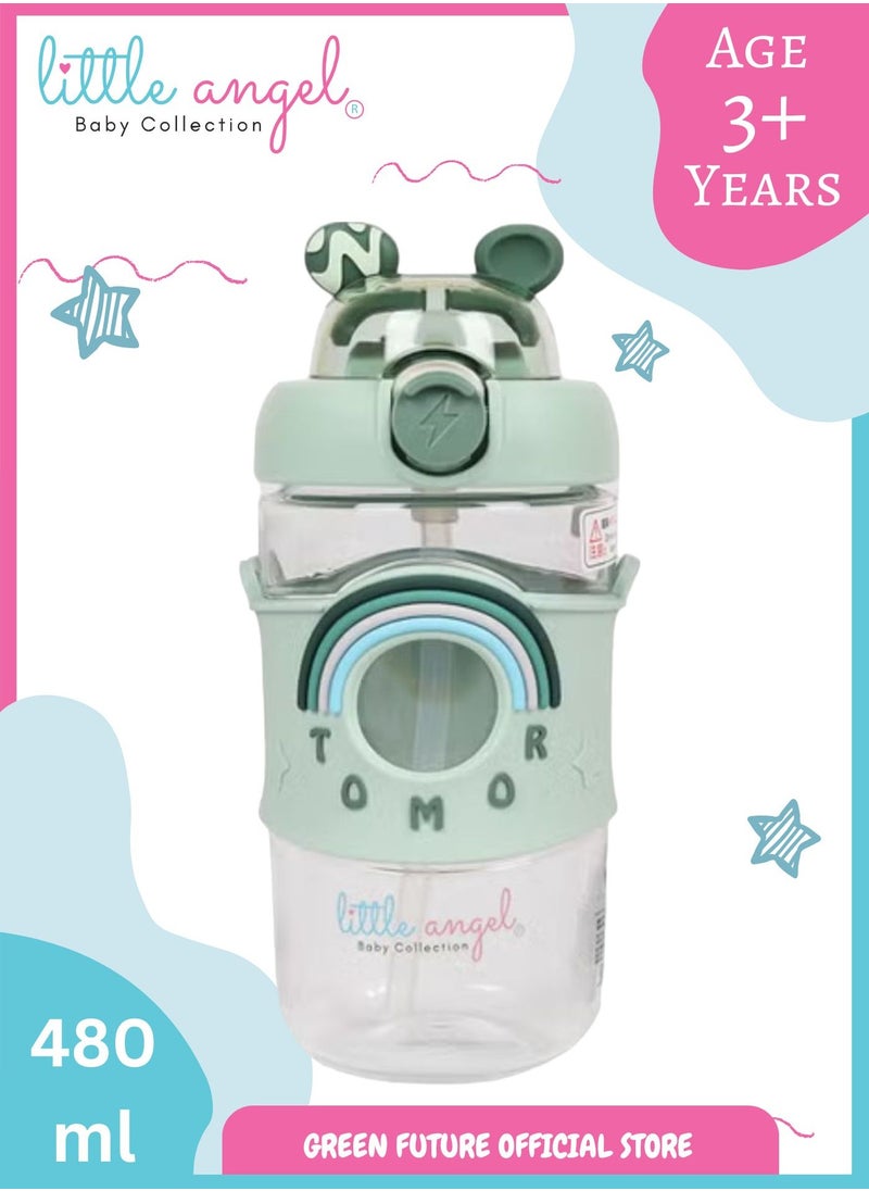Little Angel Kids Water Bottle with Straw – 480ml BPA-Free, Leak-Proof, Portable Rainbow Design for Girls & Boys | Perfect for School, Sports, and Outdoor Activities  - Image 1