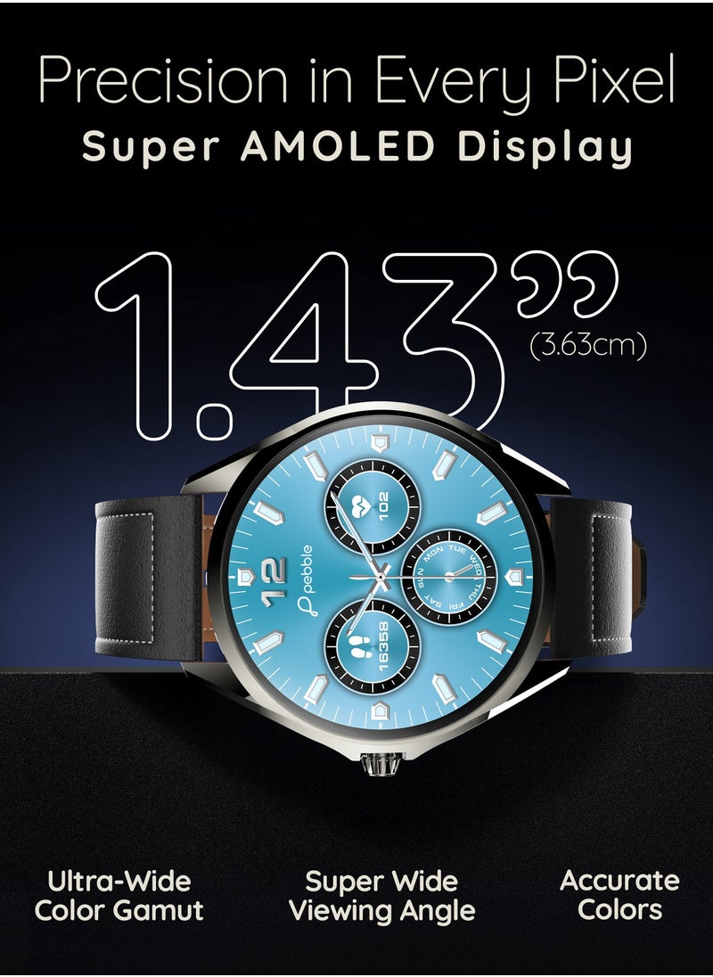 Royale 1.43" Amoled Display, Slimest design Smart Watch for Men & Women, Health Suite, Multiple Sports Modes, Sleep Monitoring, Alarm & Notification, World clock, Premium Built, Onyx Black