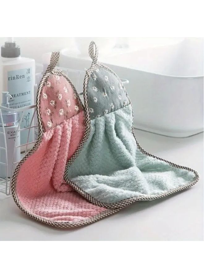Pink Flower Pattern Dish Cloth Towels 2pcs Absorbent Soft Kitchen Towels With Hanging Loop - Image 4