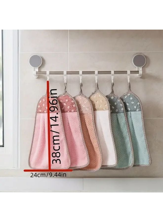 Pink Flower Pattern Dish Cloth Towels 2pcs Absorbent Soft Kitchen Towels With Hanging Loop - Image 3