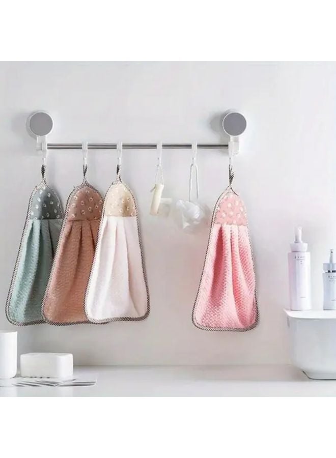 Pink Flower Pattern Dish Cloth Towels 2pcs Absorbent Soft Kitchen Towels With Hanging Loop - Image 1