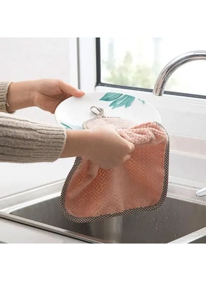 Pink Flower Pattern Dish Cloth Towels 2pcs Absorbent Soft Kitchen Towels With Hanging Loop - Image 5
