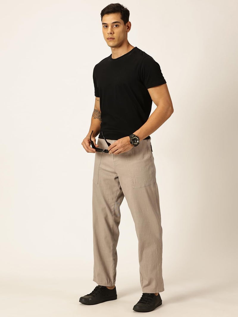Thomas Scott Men Smart Regular Fit Mid-Rise Linen Chinos Trouser (TSB032_Grey, 40) - Image 5