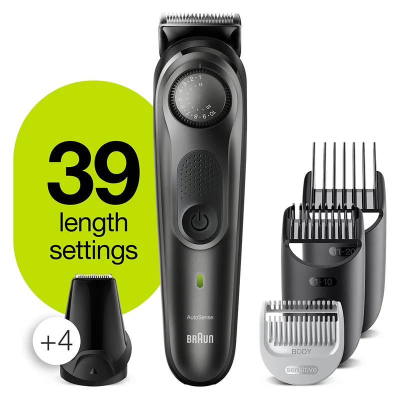 Braun Beard & Hair Trimmer. Precision Dial,  7 attachments, 39 Length Settings, Lifetime Sharp Metal Blades, AutoSense Technology  - BT7350