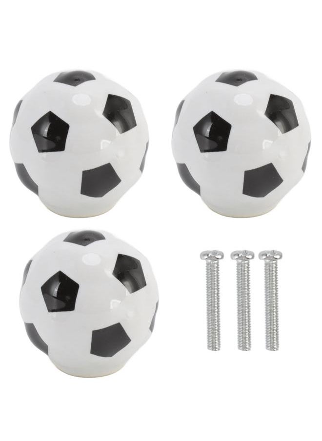 Thoraya 3 Set Football Cabinet Knobs Ball Sports Theme Single Hole Drawer Ceramic Handle Pulls for Cupboard Wardrobe  - Image 1