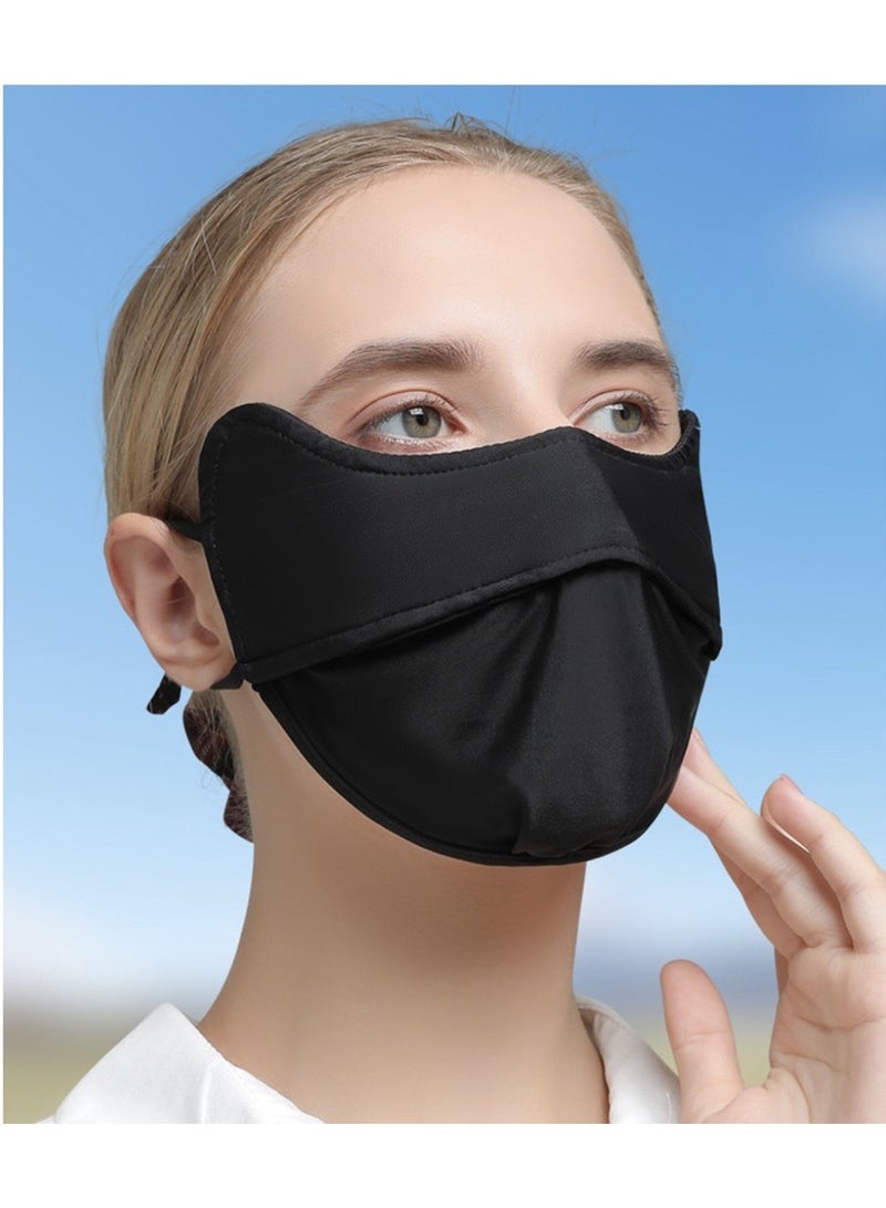 Outdoor Sun Protection Hat Wide Brim Ponytail Hat Sun Hat with Breathable Face Mask UV Protection Ear Straps Adjustable Black - Image 2