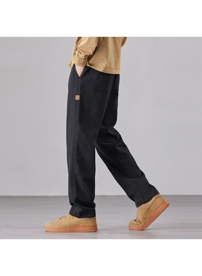 Dingfengbaoluo Men's Straight-leg Pants Autumn Winter Loose Comfortable Solid Color Casual Sports Trousers Xyy29jr Black XL - Image 2