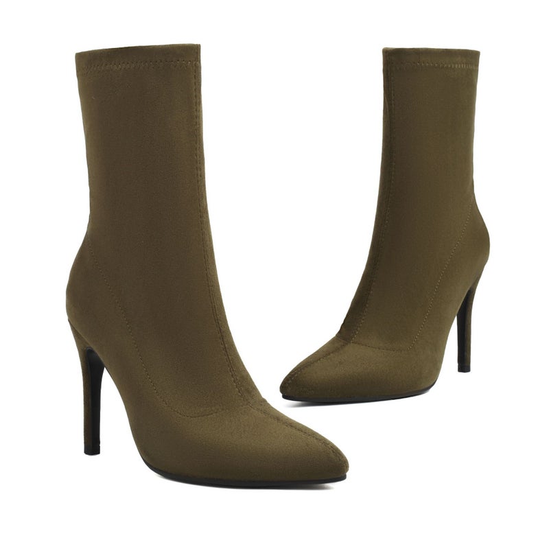 Wish Source Winter High Heel 40-48 Plus Size Elegant Pointed Suede Low Boots - Image 1