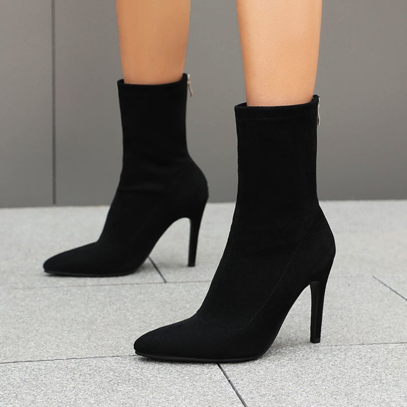 Wish Source Winter High Heel 40-48 Plus Size Elegant Pointed Suede Low Boots - Image 4