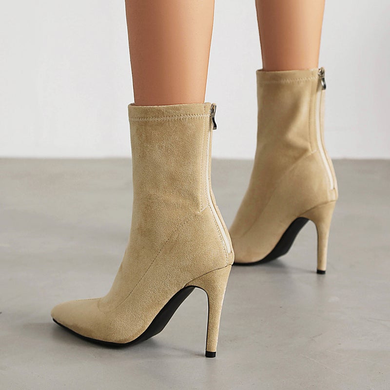 Wish Source Winter High Heel 40-48 Plus Size Elegant Pointed Suede Low Boots - Image 3